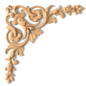 Baroque style corner onlay with flower buds from solid wood